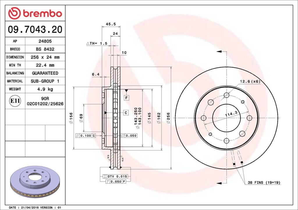 Discos de freno BREMBO ref. 09.7043.20