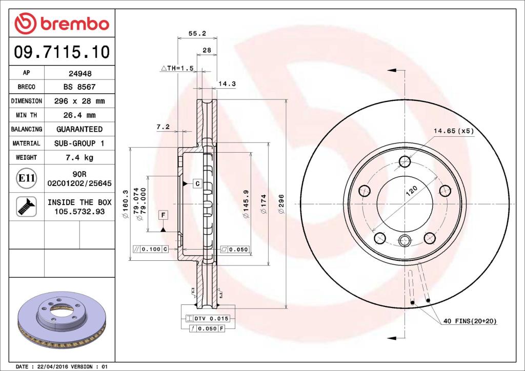 Disques de frein BREMBO 09.7115.10