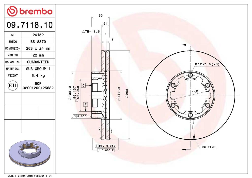Disques de frein BREMBO ref. 09.7118.10