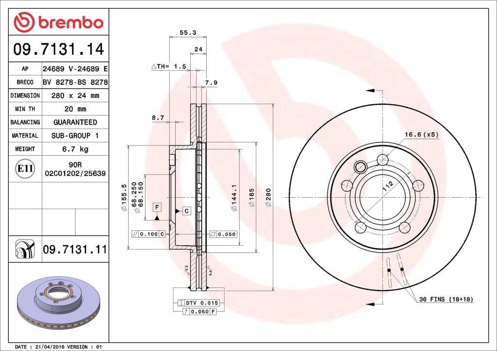 Discos de travão BREMBO ref. 09.7131.11