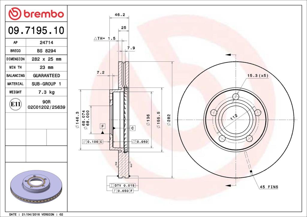 Disques de frein BREMBO 09.7195.10