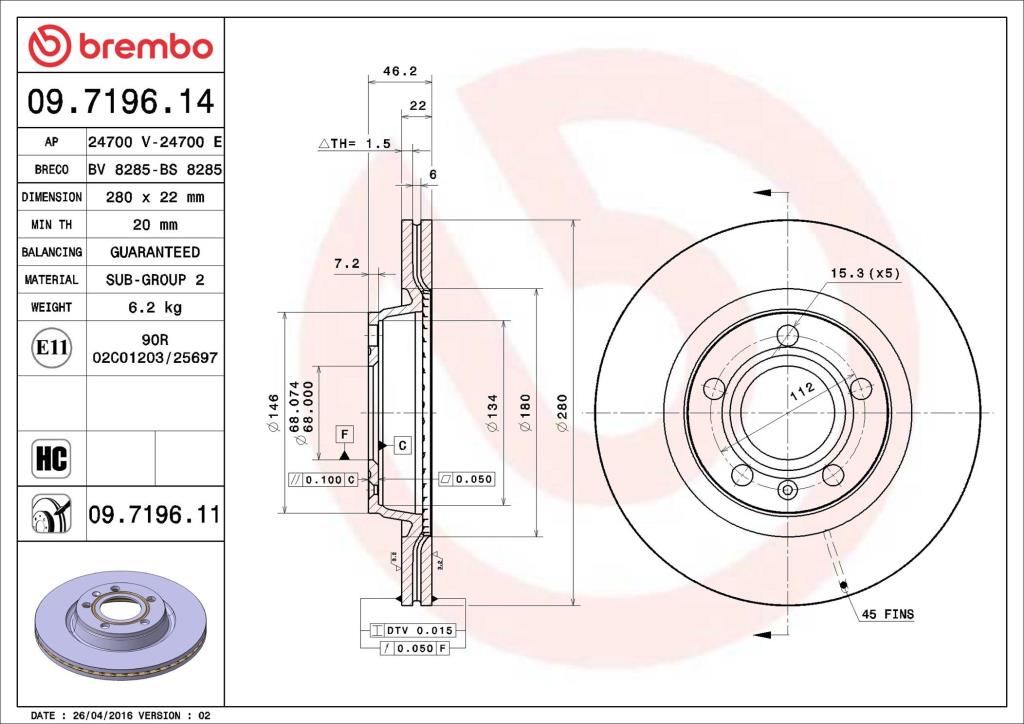 Discos de travão BREMBO ref. 09.7196.11