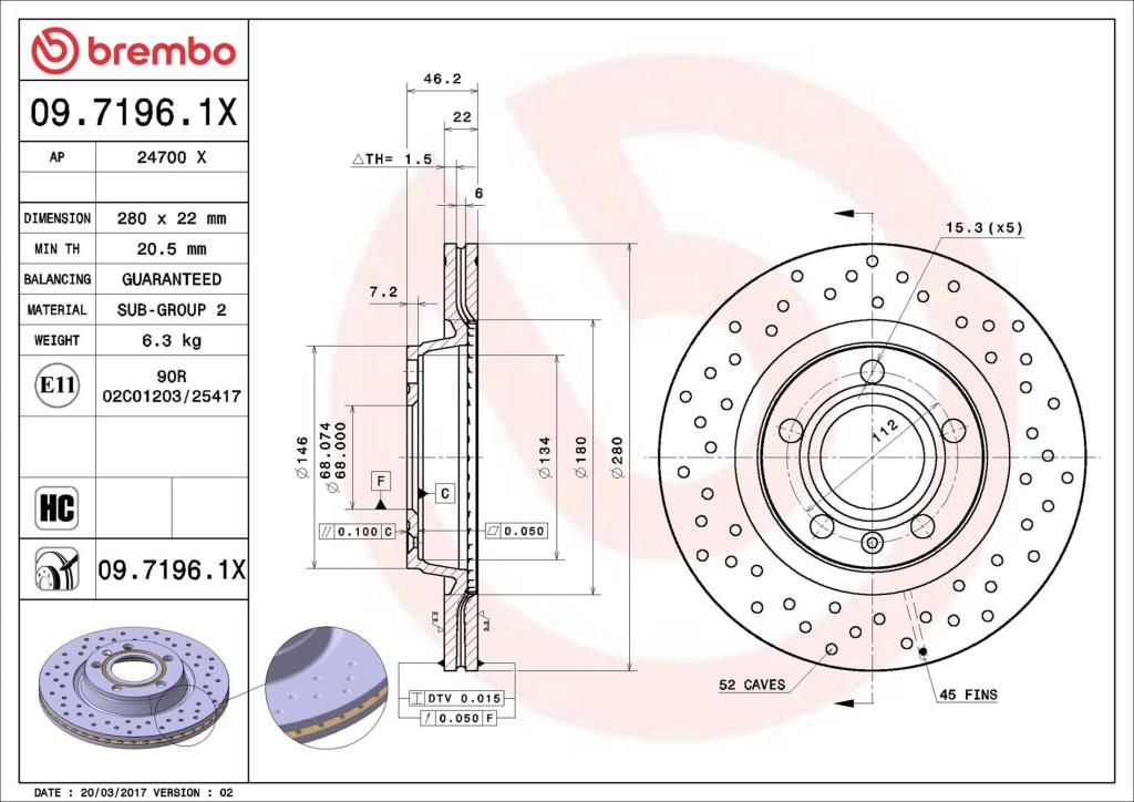 Discos de travão BREMBO ref. 09.7196.1X