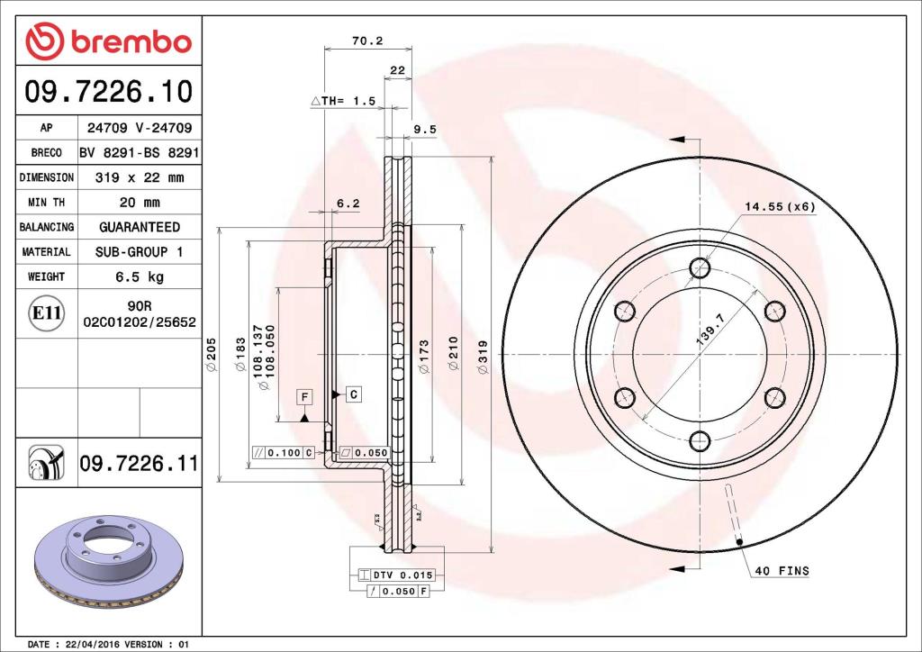 Disques de frein BREMBO 09.7226.11