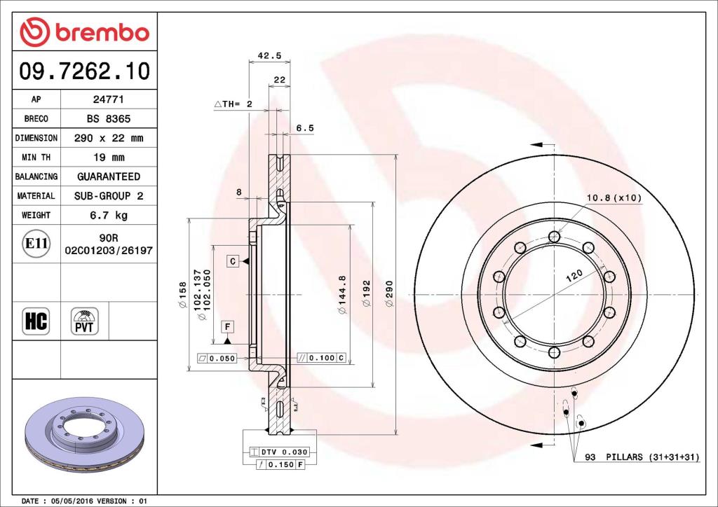 Discos de freno BREMBO ref. 09.7262.10