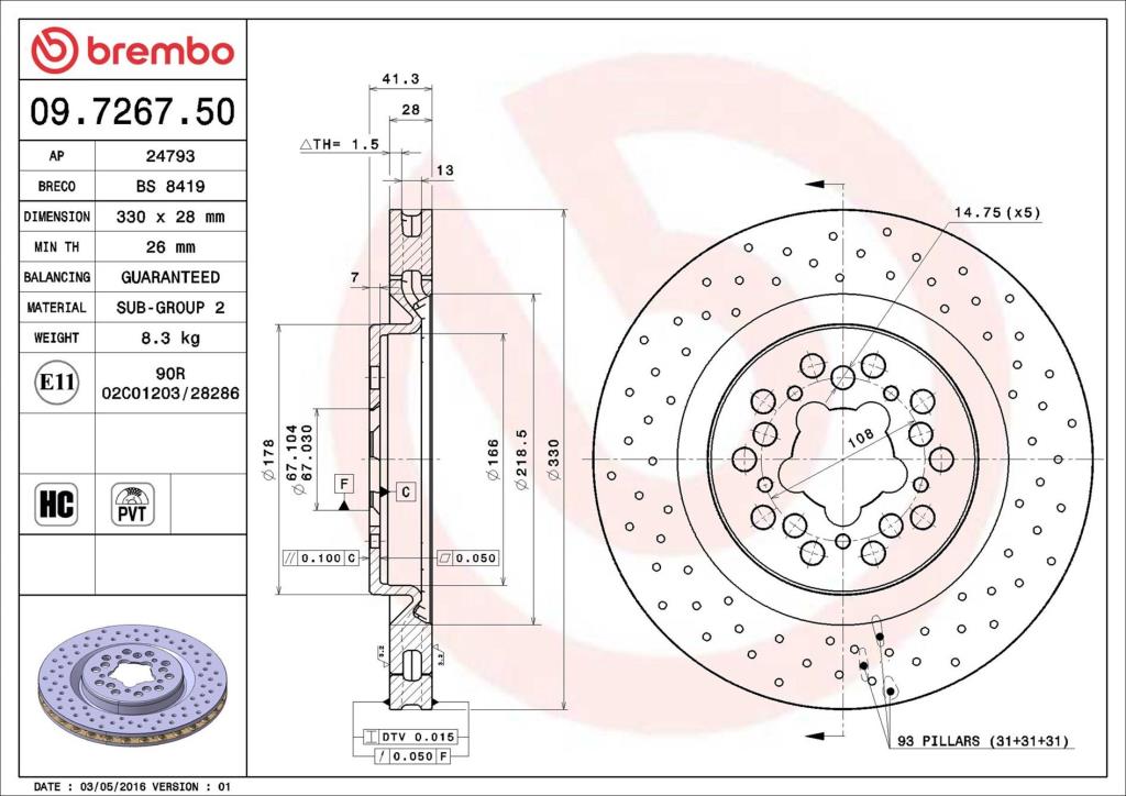 Disques de frein BREMBO ref. 09.7267.50