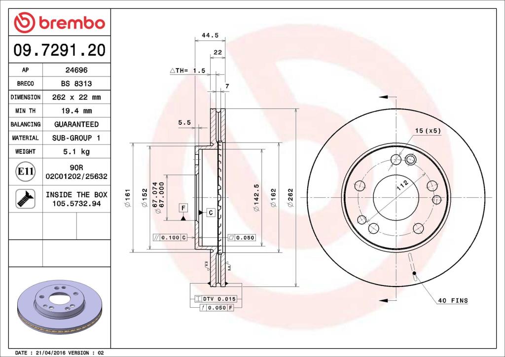 Disques de frein BREMBO 09.7291.20