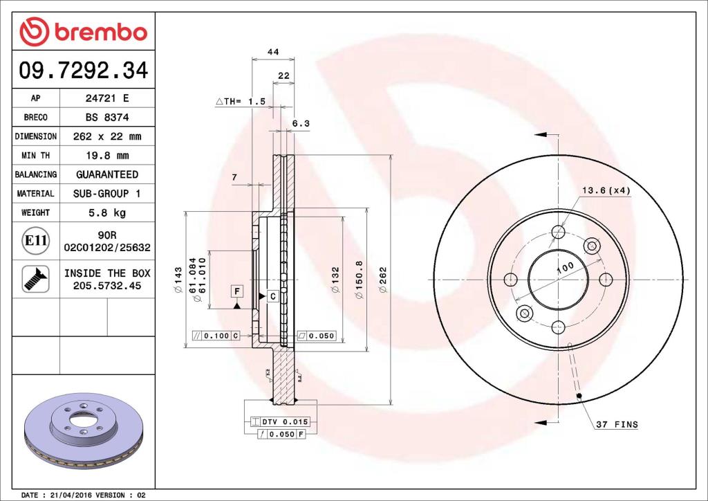 Disques de frein BREMBO 09.7292.34