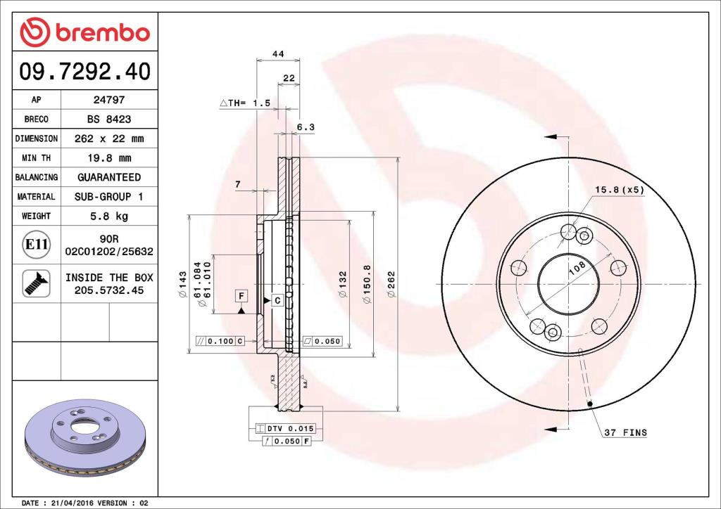 Discos de freno BREMBO ref. 09.7292.40