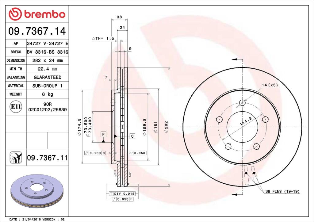 Discos de freno BREMBO ref. 09.7367.14