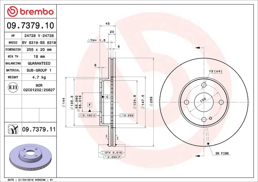 Discos de freno BREMBO ref. 09.7379.11