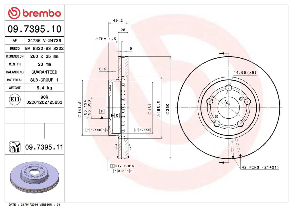Disques de frein BREMBO ref. 09.7395.11