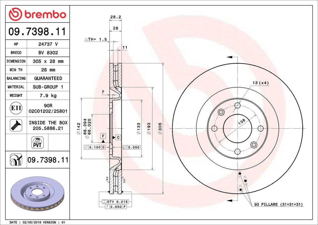 Discos de freno BREMBO ref. 09.7398.11
