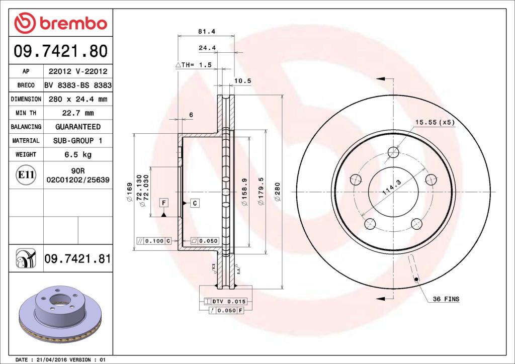 Disques de frein BREMBO 09.7421.81