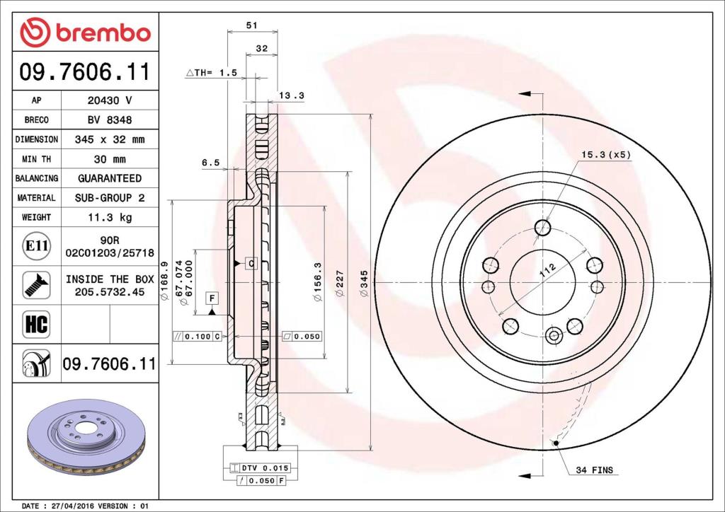 Disques de frein BREMBO 09.7606.11