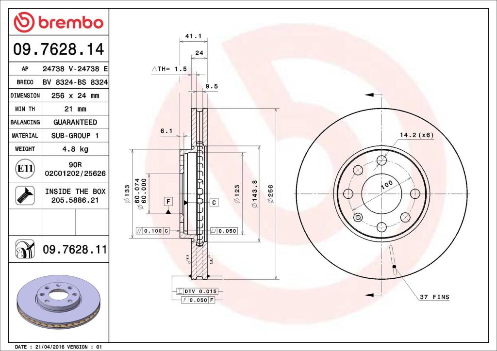 Disques de frein BREMBO 09.7628.14