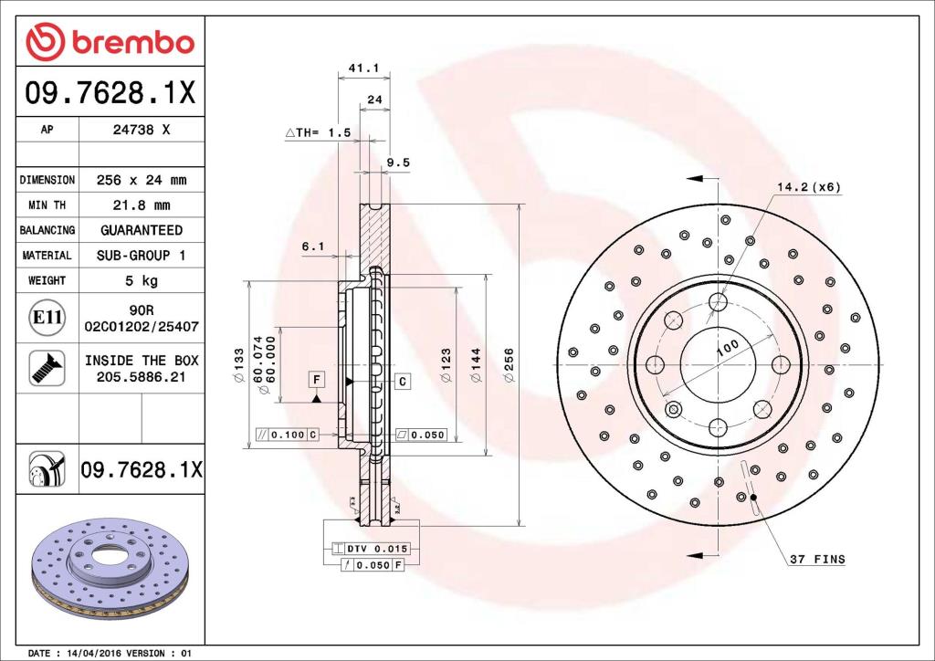 Disques de frein BREMBO 09.7628.1X