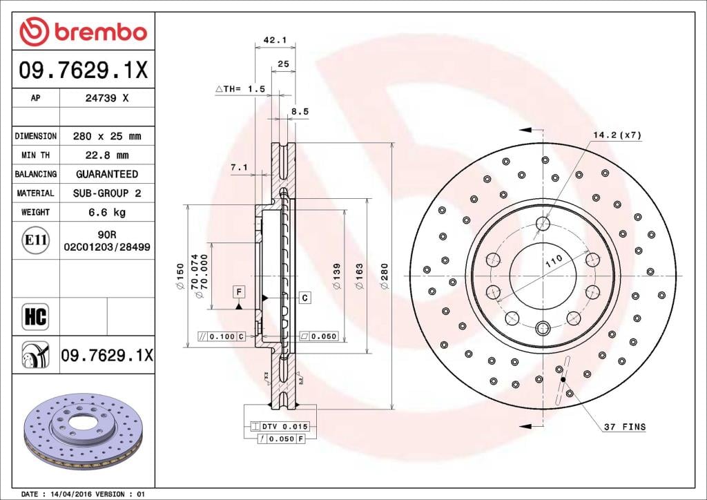 Discos de travão BREMBO ref. 09.7629.1X