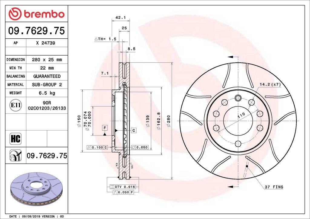 Discos de freno BREMBO ref. 09.7629.75