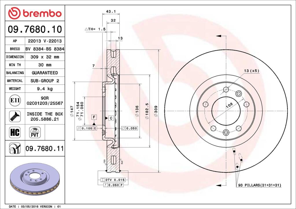 Disques de frein BREMBO 09.7680.11