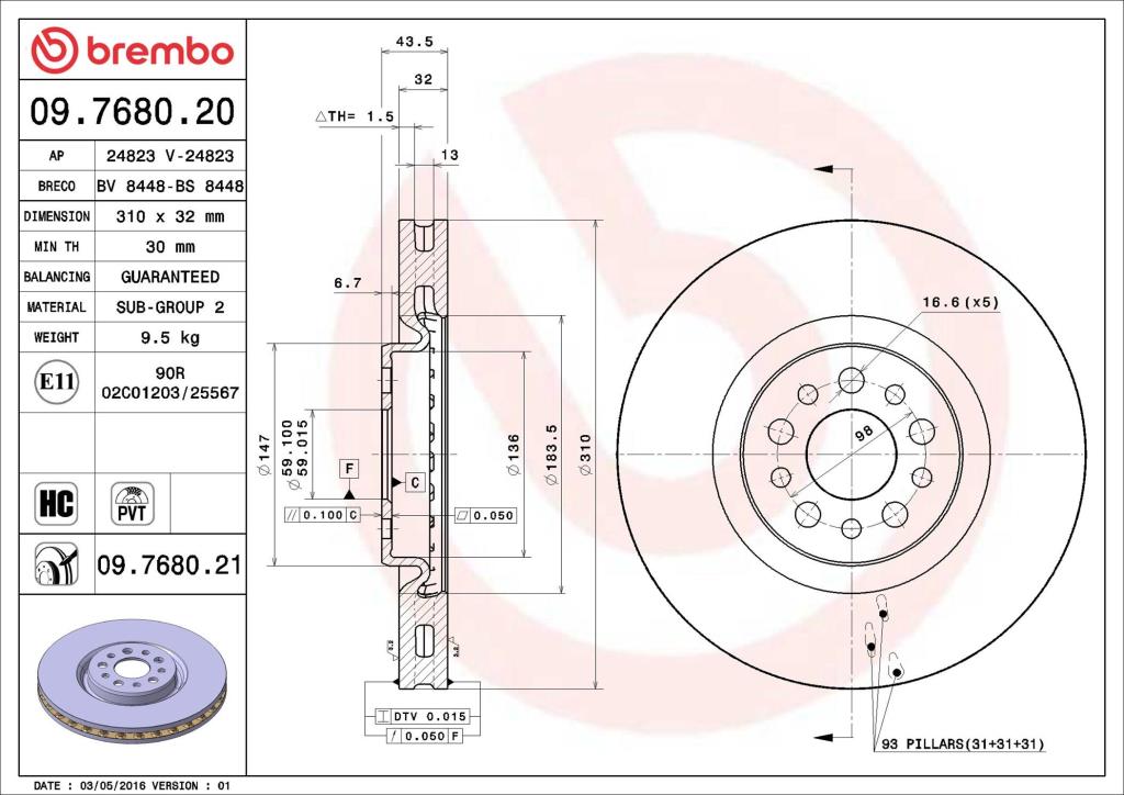 Disques de frein BREMBO 09.7680.21