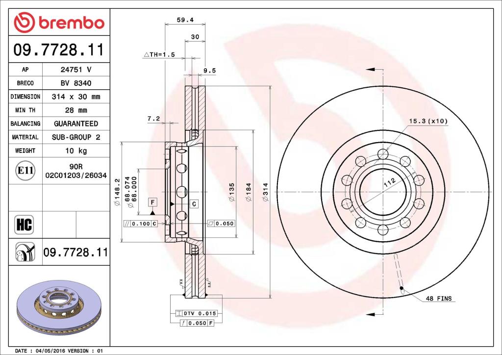 Discos de freno BREMBO ref. 09.7728.11