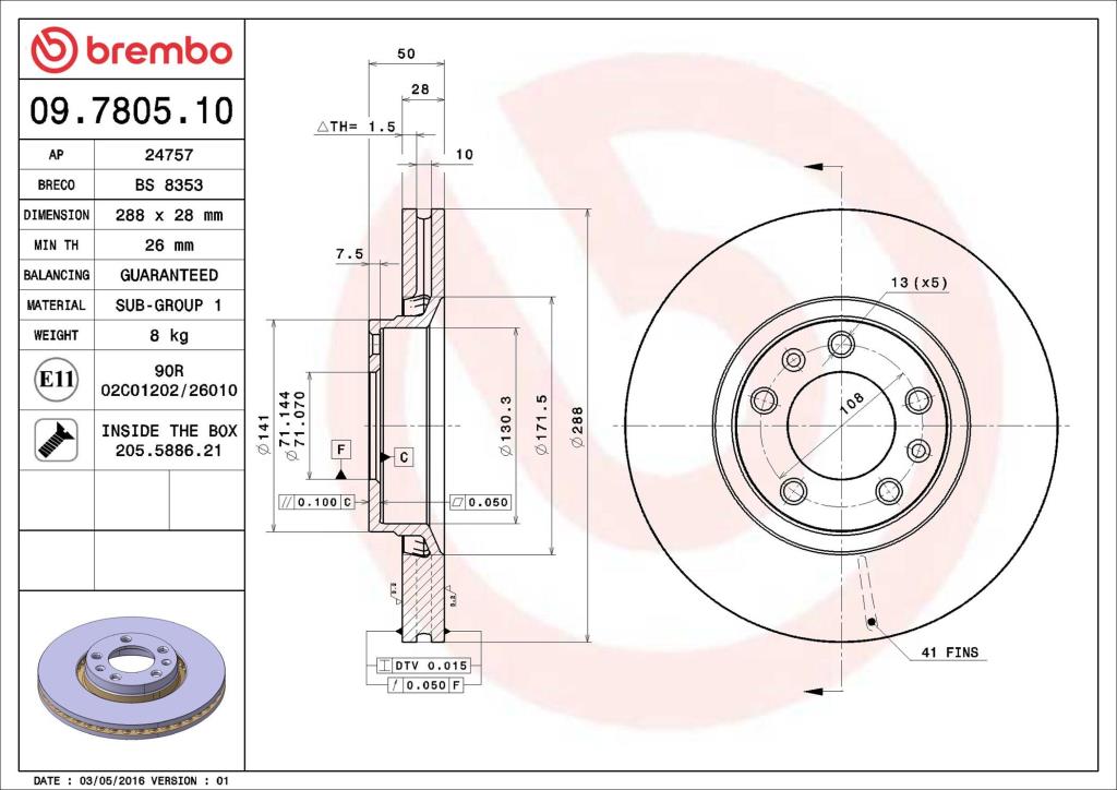 Disques de frein BREMBO ref. 09.7805.10