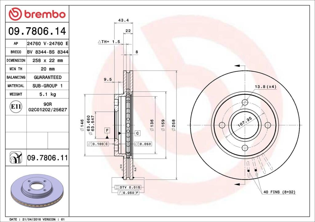 Disques de frein BREMBO ref. 09.7806.11