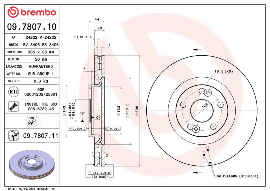 Disques de frein BREMBO 09.7807.11