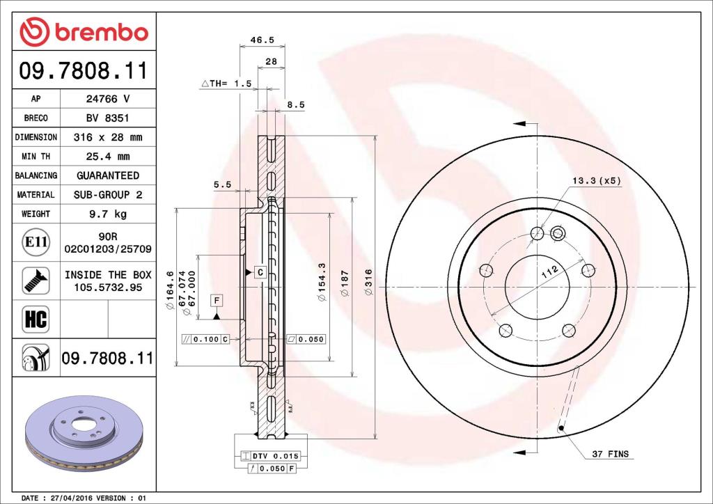 Disques de frein BREMBO 09.7808.11