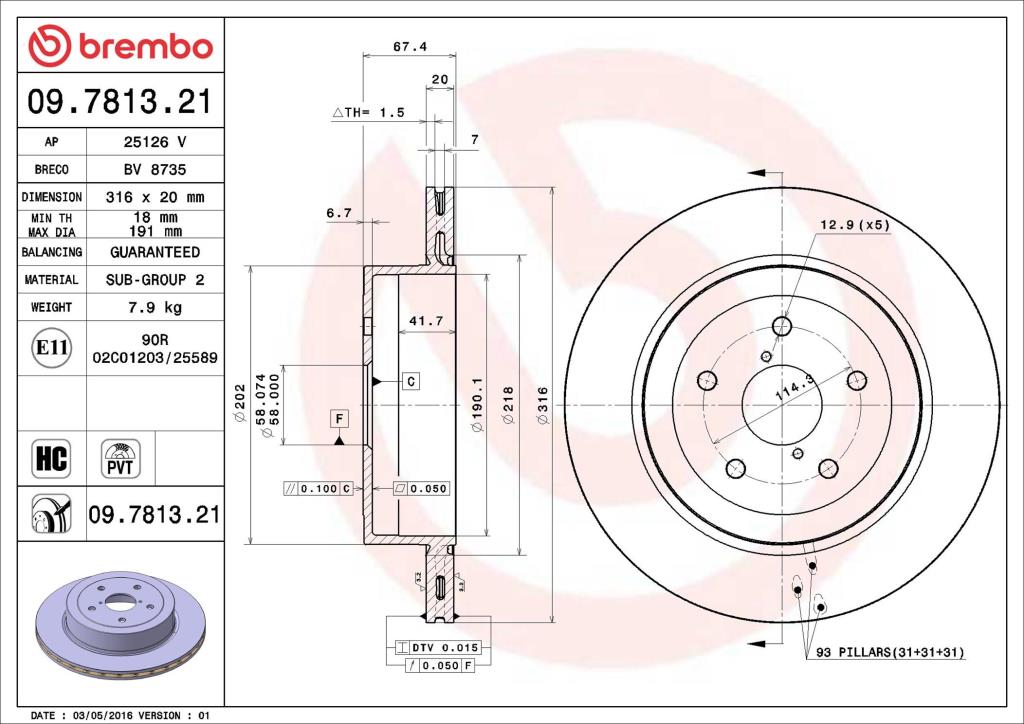 Disques de frein BREMBO ref. 09.7813.21