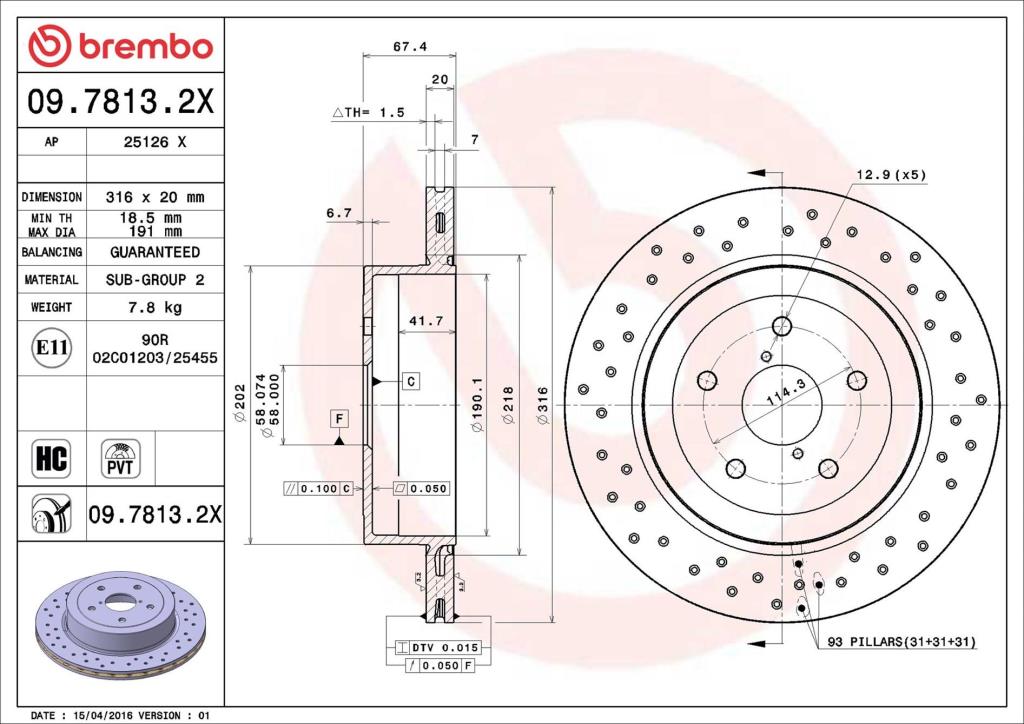 Disques de frein BREMBO ref. 09.7813.2X