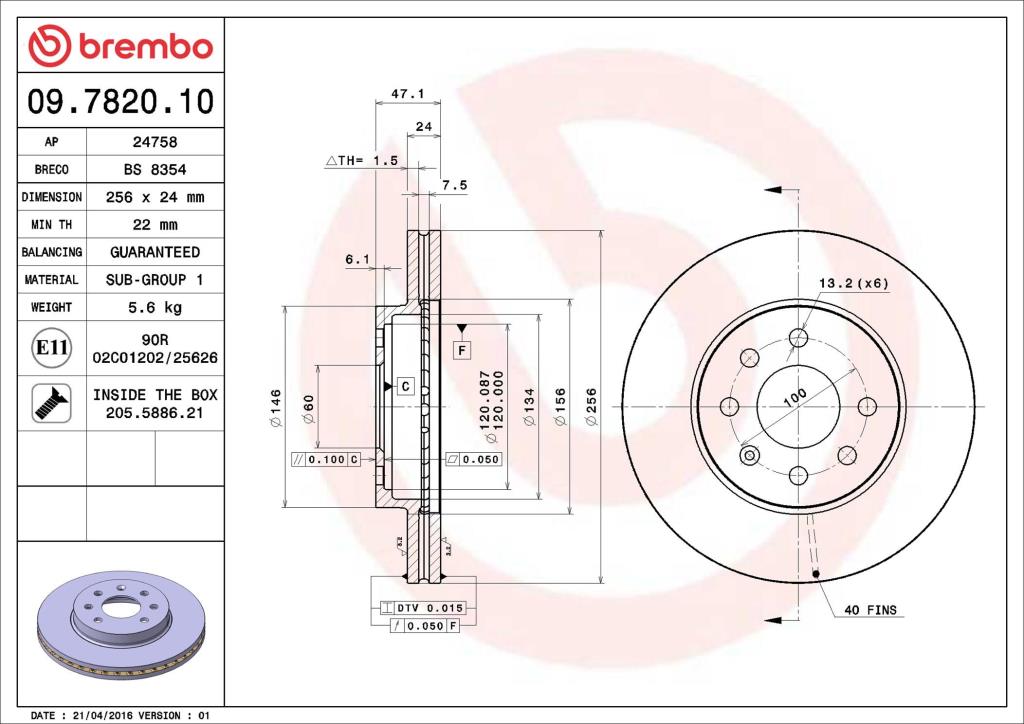 Disques de frein BREMBO ref. 09.7820.10