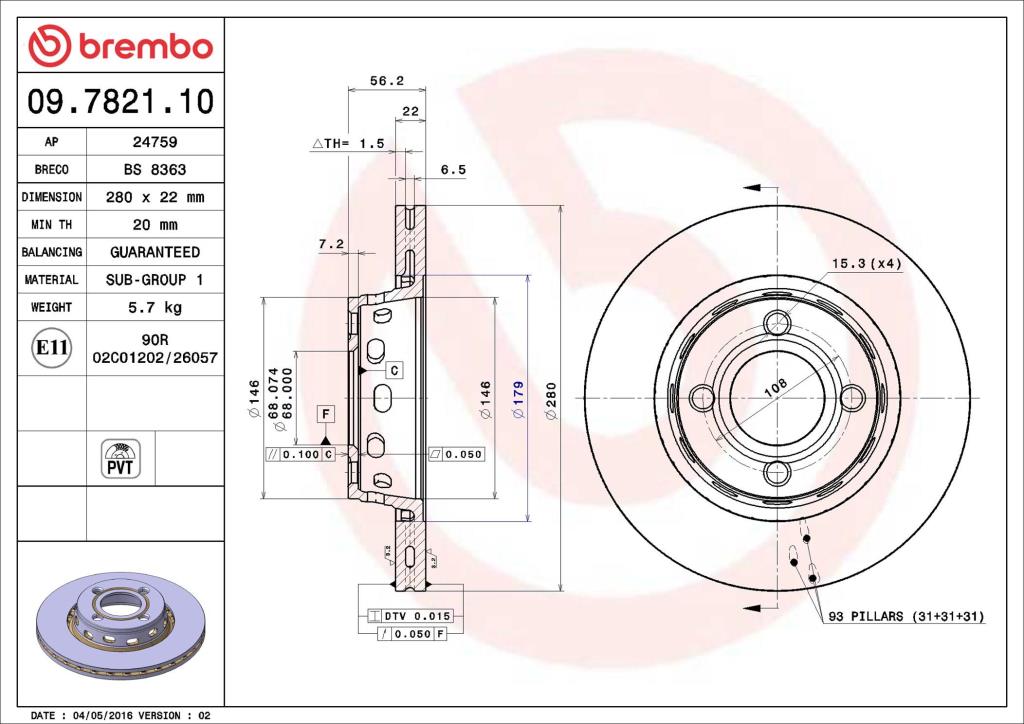 Discos de freno BREMBO ref. 09.7821.10