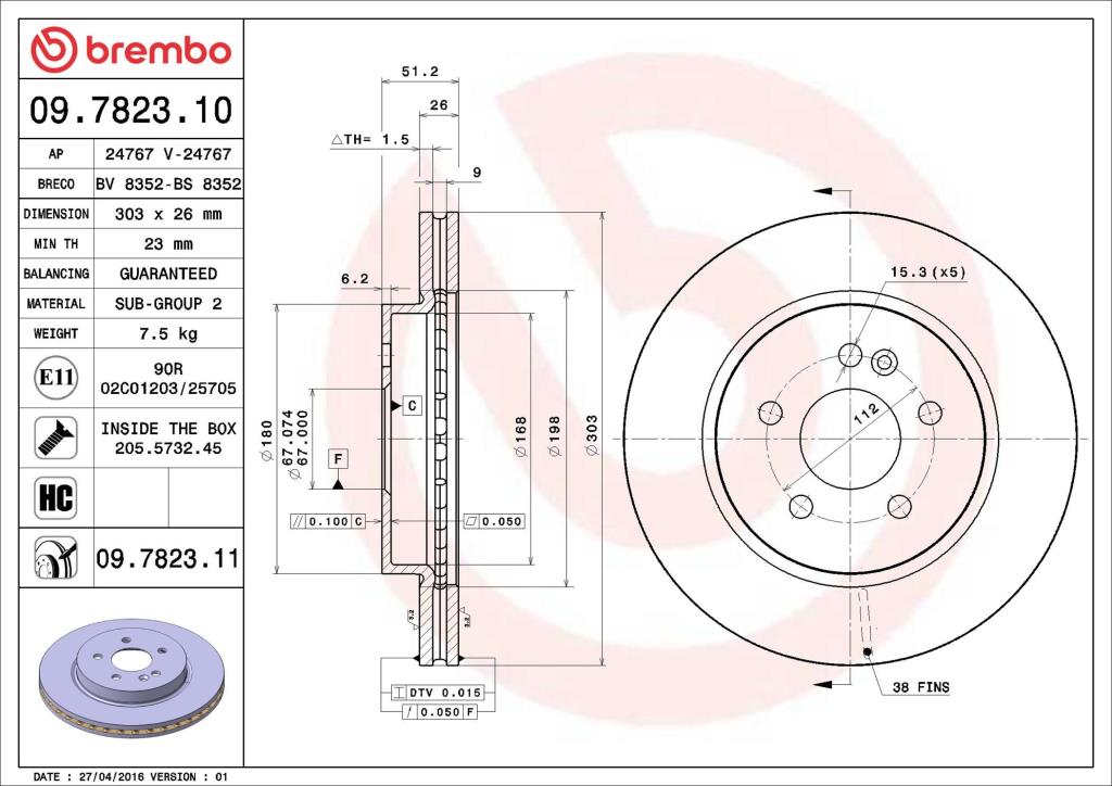 Disques de frein BREMBO 09.7823.11