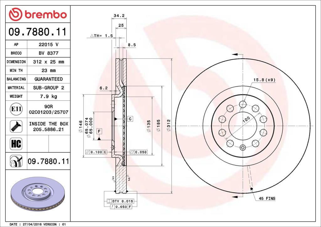 Disques de frein BREMBO 09.7880.11