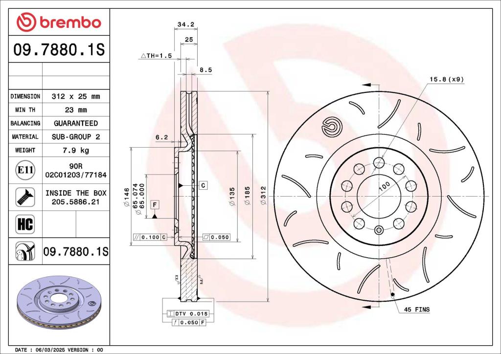 Disques de frein BREMBO 09.7880.1S