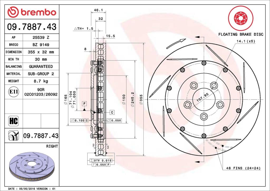 Disco de travão dianteiro direito BREMBO ref. 09.7887.43