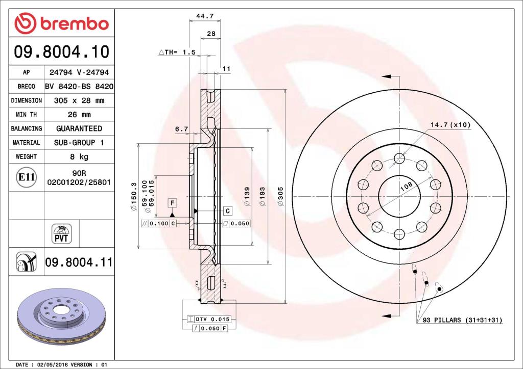 Disques de frein BREMBO ref. 09.8004.11