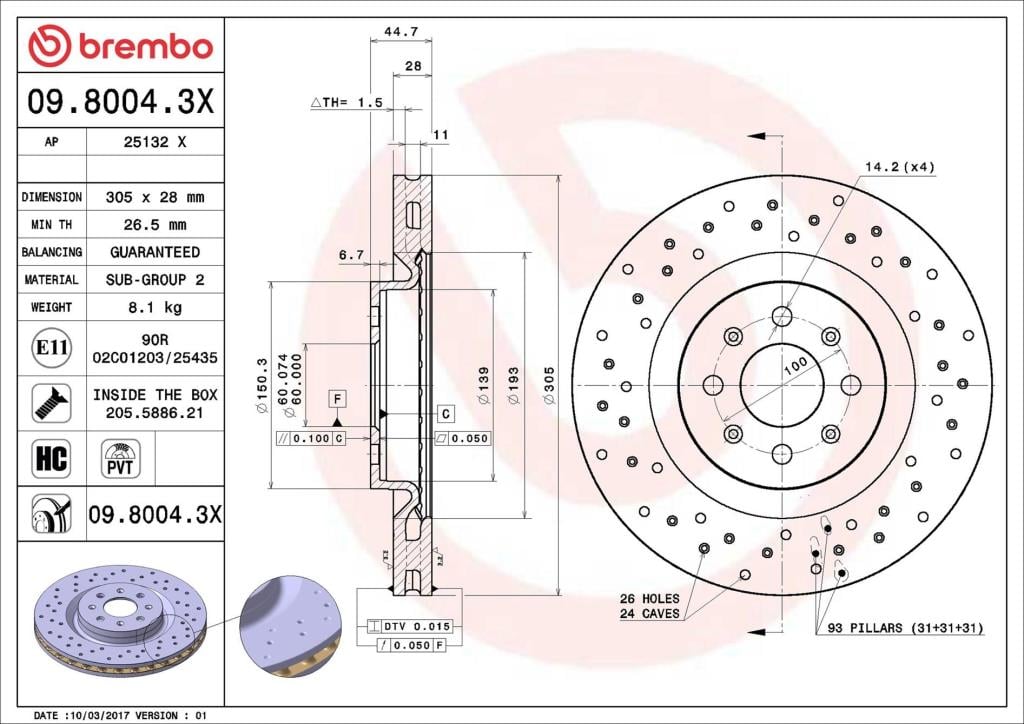 Discos de freno BREMBO ref. 09.8004.3X
