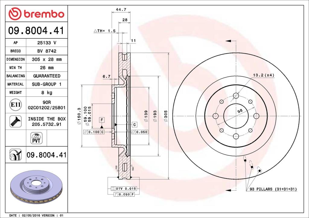 Discos de freno BREMBO ref. 09.8004.41