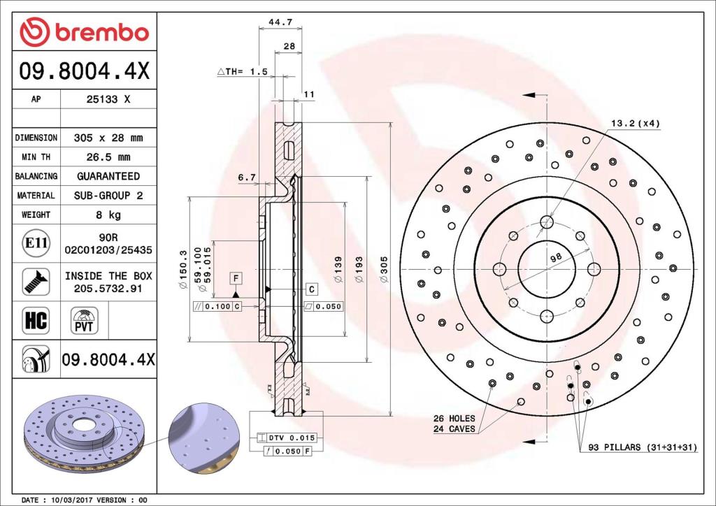 Discos de freno BREMBO ref. 09.8004.4X