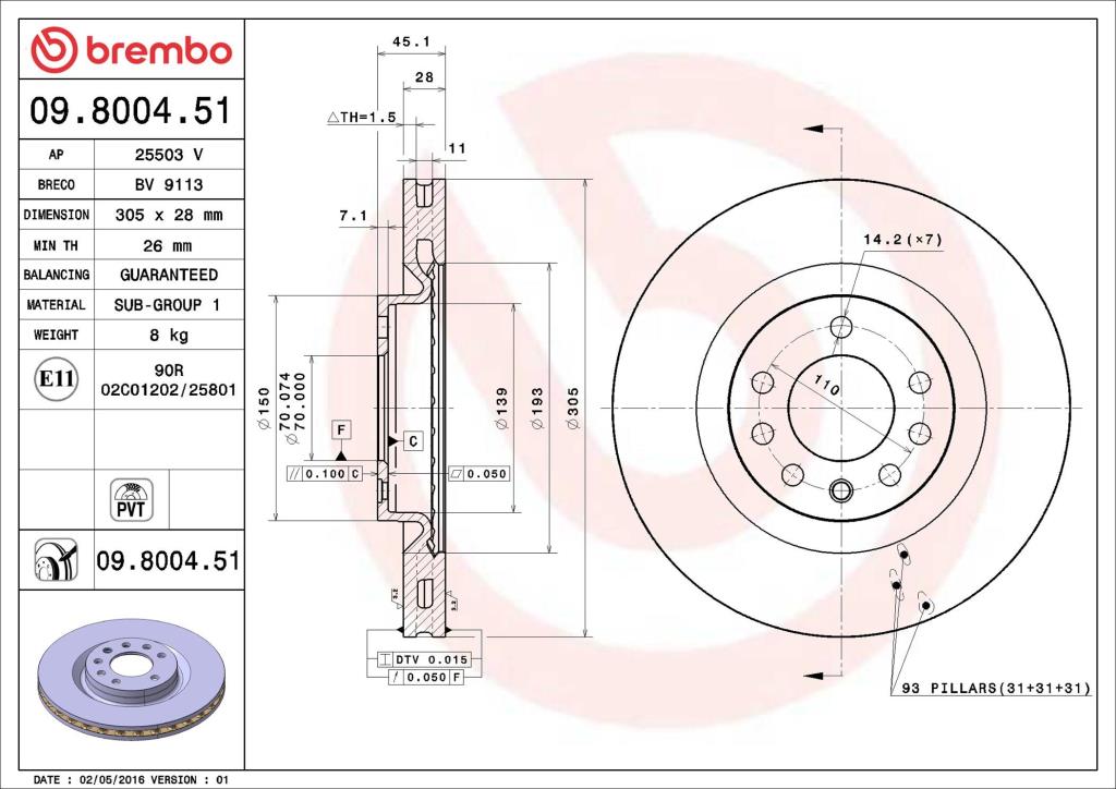 Discos de freno BREMBO ref. 09.8004.51