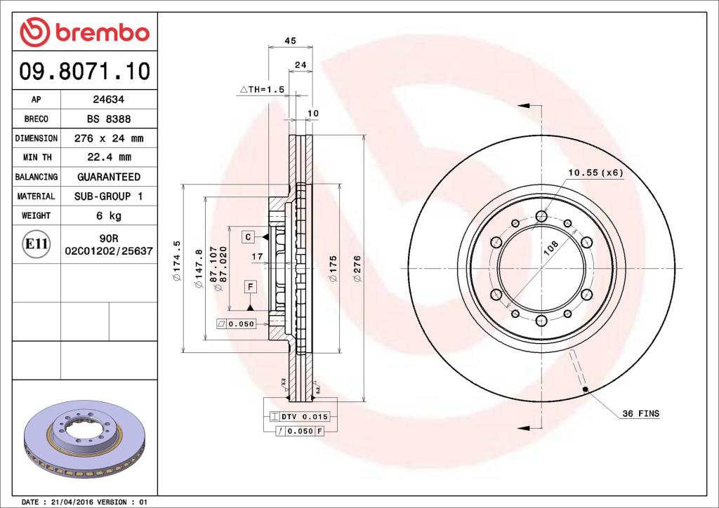 Discos de freno BREMBO ref. 09.8071.10
