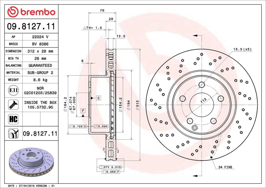 Disques de frein BREMBO 09.8127.11