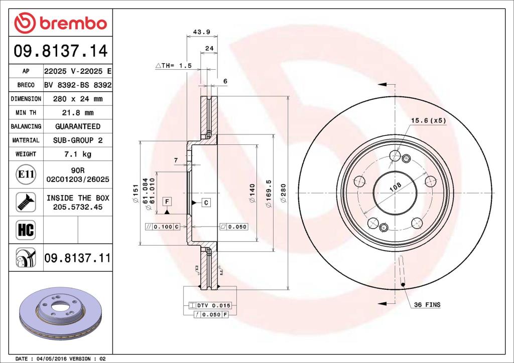 Disques de frein BREMBO ref. 09.8137.11