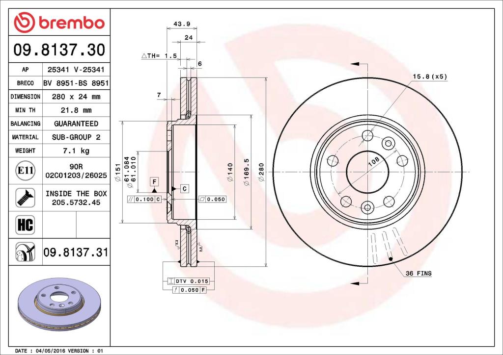 Disques de frein BREMBO 09.8137.31