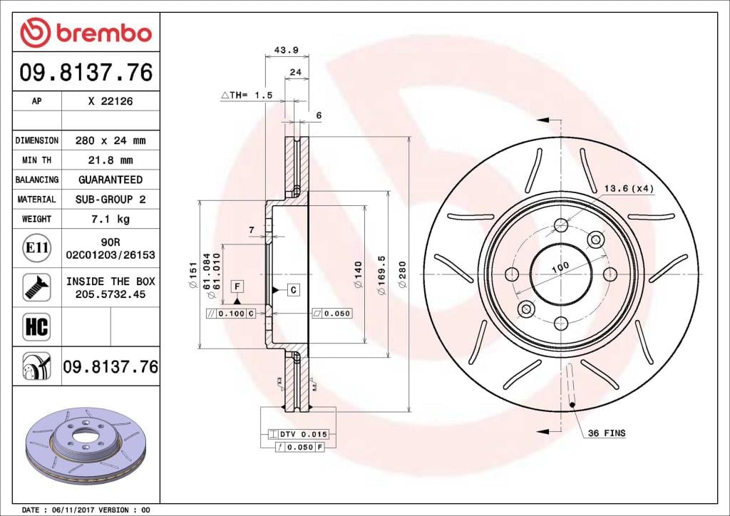Disques de frein BREMBO ref. 09.8137.76
