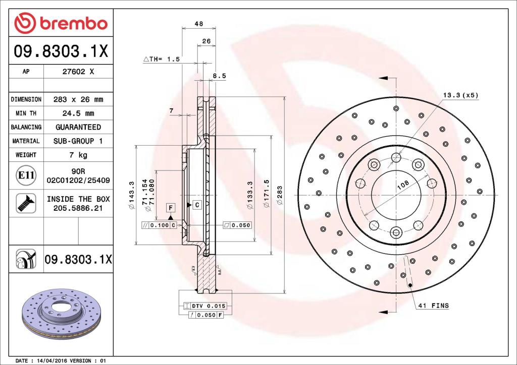 Disques de frein BREMBO ref. 09.8303.1X