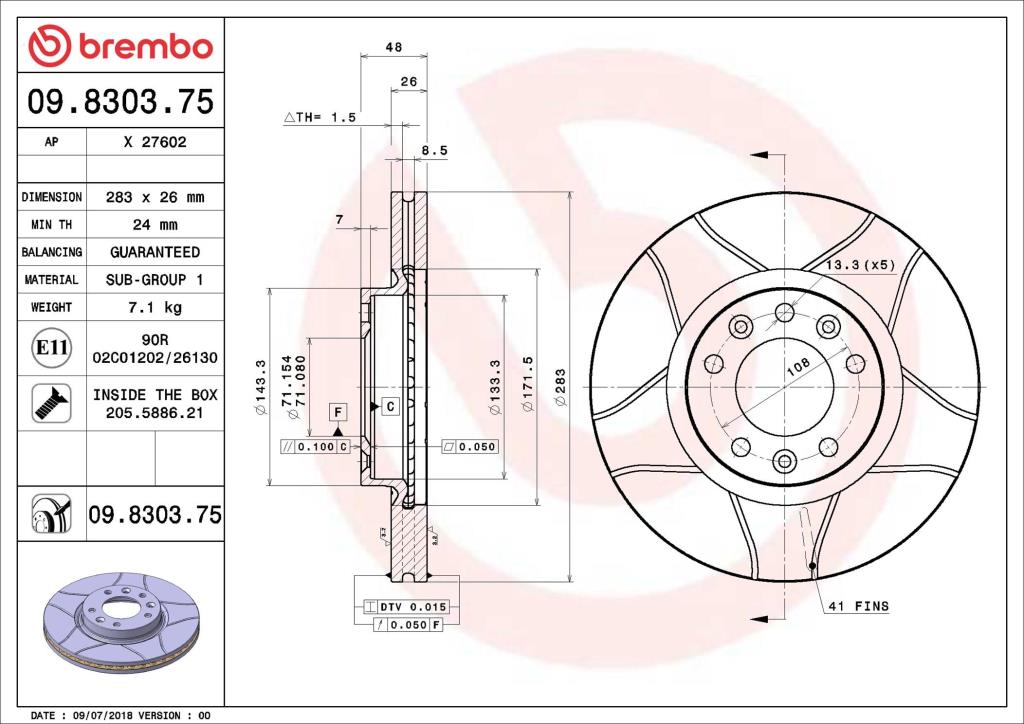 Disques de frein BREMBO ref. 09.8303.75